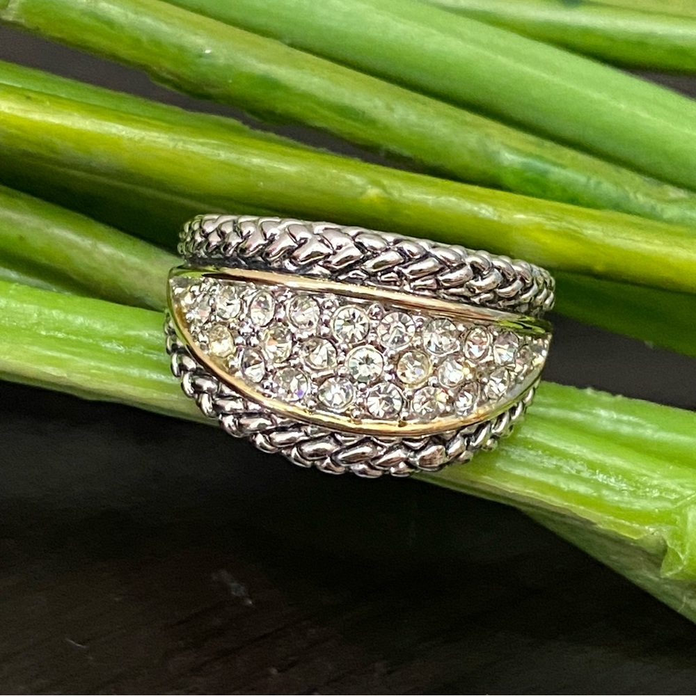CZ Cubic Zirconia Pavé Twisted Rope Silver-tone Ring Size 9